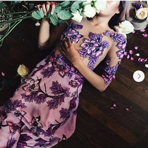 For Love and Lemons Purple Mesh Sierra Maxi Dress